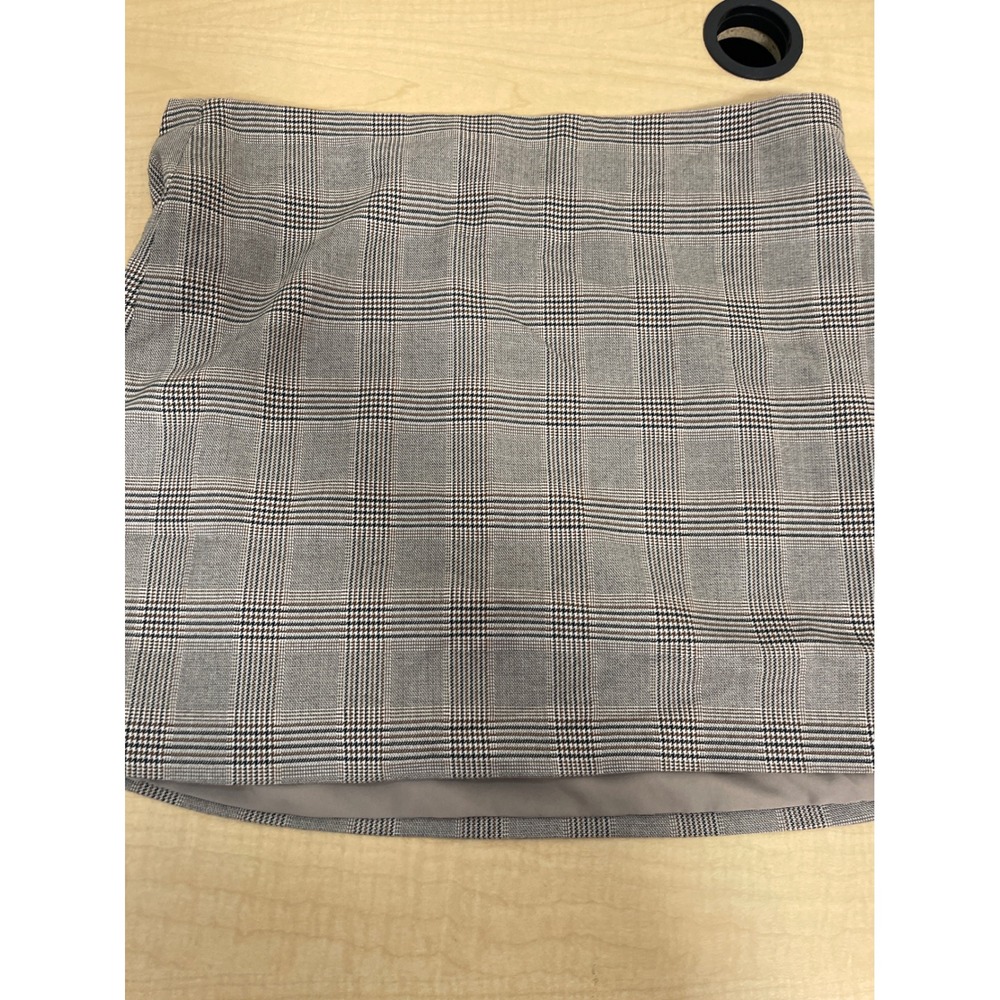 H&M Plaid Mini Skirt Grey Brown Glen Check High Waisted Size 10